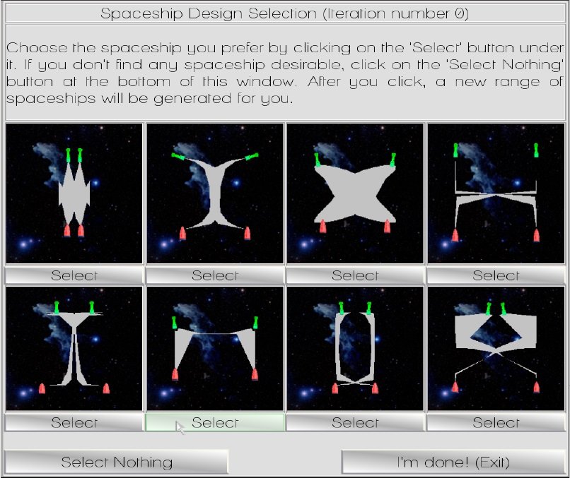 Interactively evolving spaceships